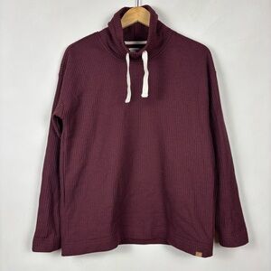LL Bean Women’s Birchwood Brushed Waffle Funnelneck M Burgundy Cozy Cabincore